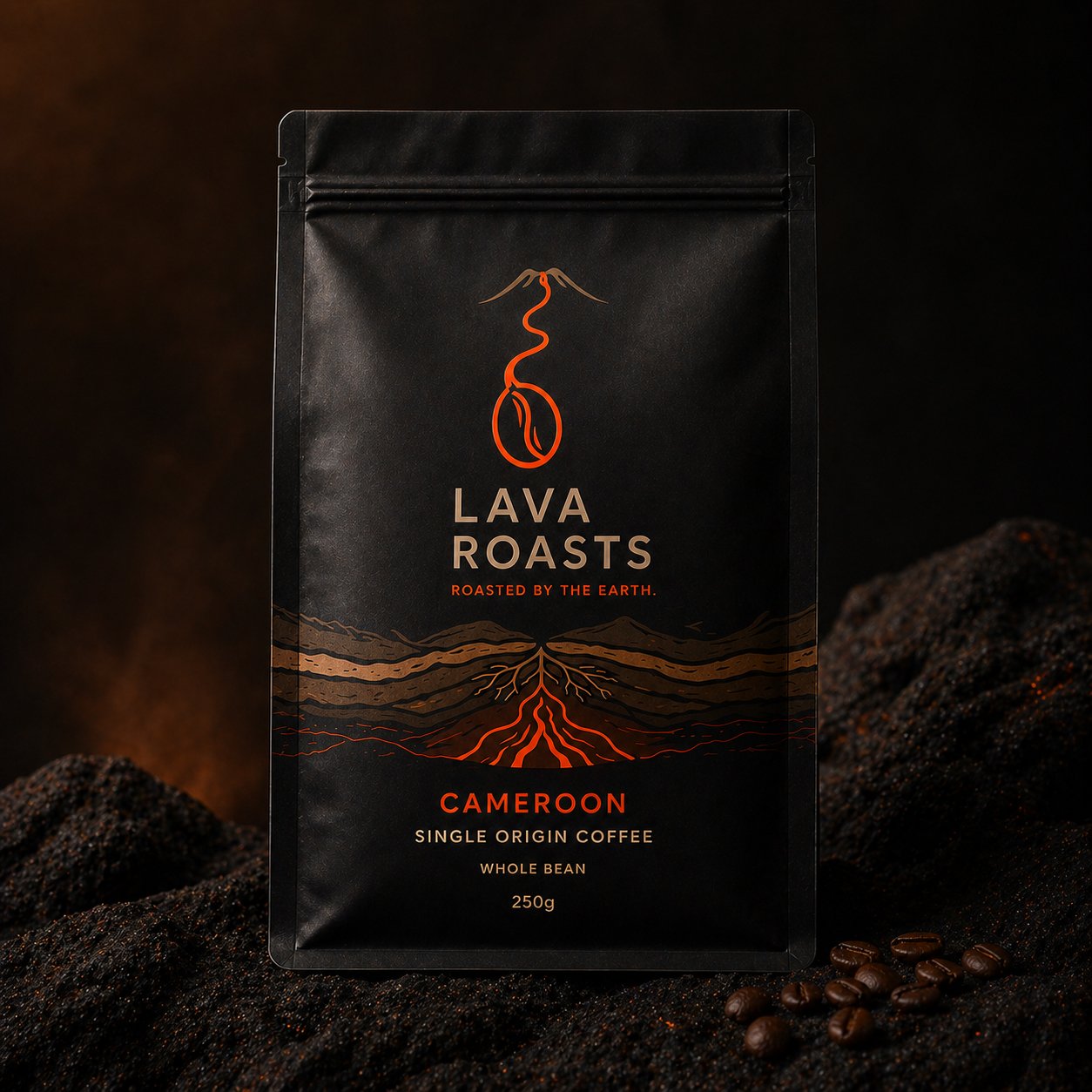 Lava Roasts Cameroon Single Origin 250g whole bean coffee bag, front view